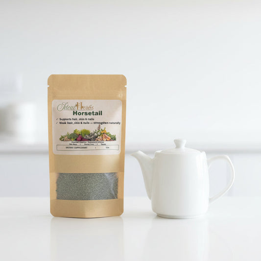 Package of Horseshoe Herb on a wooden surface with a blurred background